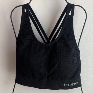 Bebe Black Mesh Crossback Sports Bra